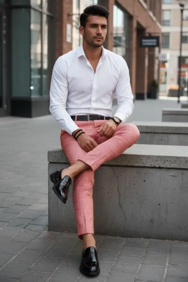 Pantaloni barbati casual regular fit rosii in carouri B1607 V4-5