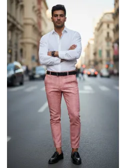 Pantaloni barbati casual regular fit rosii in carouri B1607 V4-5