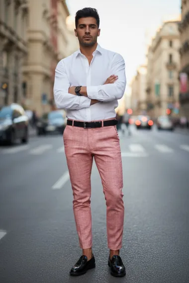 Pantaloni barbati casual regular fit rosii in carouri B1607 V4-5