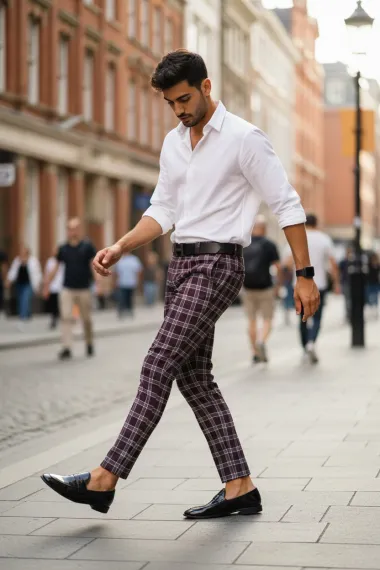 Pantaloni barbati eleganti grena in carouri B1626 F7-5 