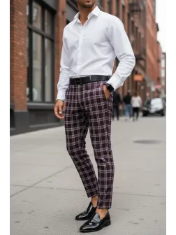 Pantaloni barbati eleganti grena in carouri B1626 F7-5 