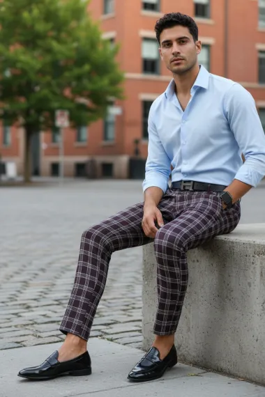 Pantaloni barbati eleganti grena in carouri B1626 F7-5 