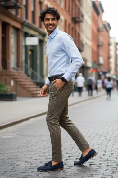 Pantaloni barbati eleganti kaki in dungi B1630 B2-5.1