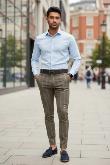 Pantaloni barbati eleganti kaki in dungi B1630 B2-5.1