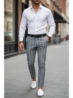 Pantaloni barbati eleganti gri in dungi B1644 U2