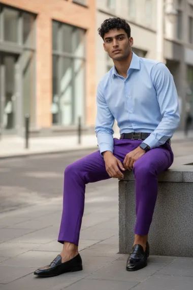 Pantaloni barbati eleganti regular fit mov B1734 B12-4