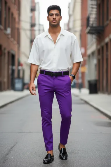 Pantaloni barbati eleganti regular fit mov B1734 B12-4