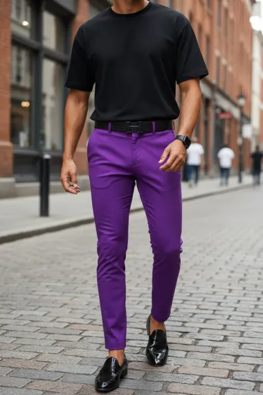 Pantaloni barbati eleganti regular fit mov B1734 B12-4