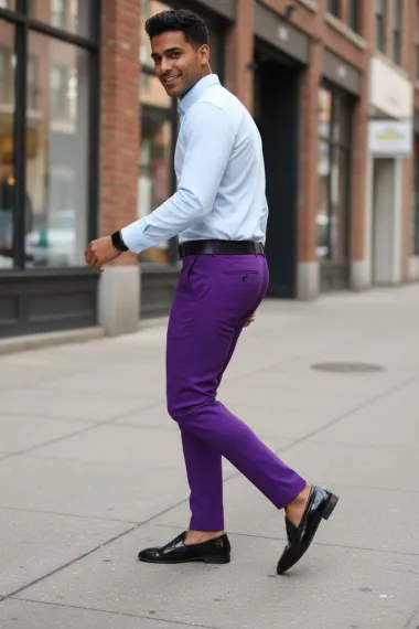 Pantaloni barbati eleganti regular fit mov B1734 B12-4