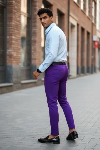 Pantaloni barbati eleganti regular fit mov B1734 B12-4