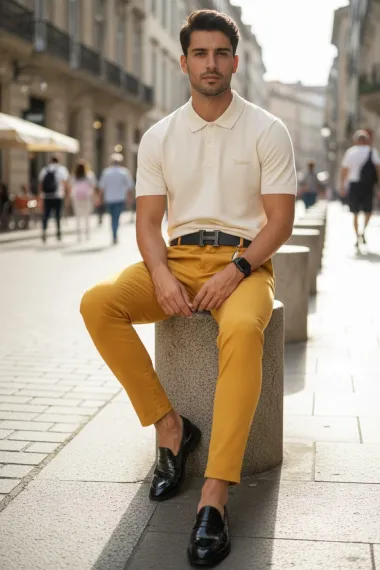 Pantaloni barbati eleganti mustar B1734 F4-5.1 * 