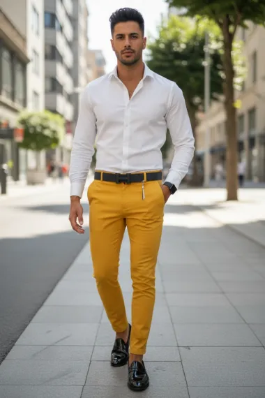 Pantaloni barbati eleganti mustar B1734 F4-5.1 * 