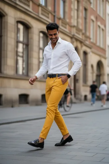 Pantaloni barbati eleganti mustar B1734 F4-5.1 * 