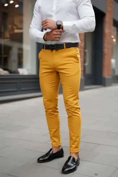 Pantaloni barbati eleganti mustar B1734 F4-5.1 * 