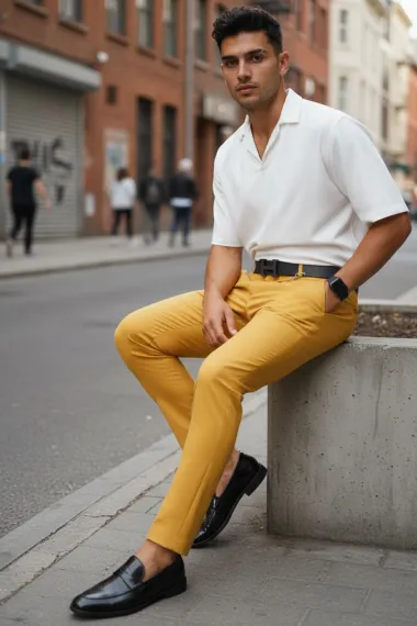 Pantaloni barbati eleganti mustar B1734 F4-5.1 * 