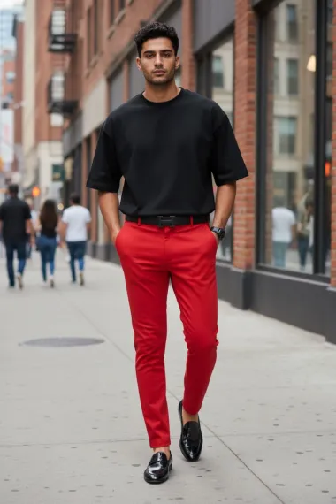 Pantaloni barbati eleganti rosii B1734 F6-1