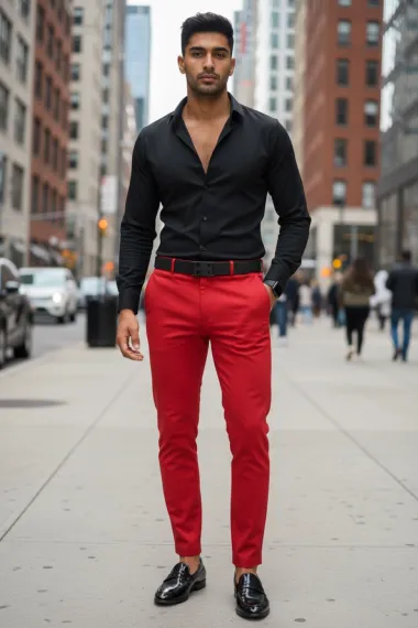 Pantaloni barbati eleganti rosii B1734 F6-1