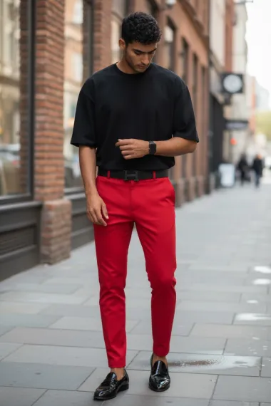 Pantaloni barbati eleganti rosii B1734 F6-1