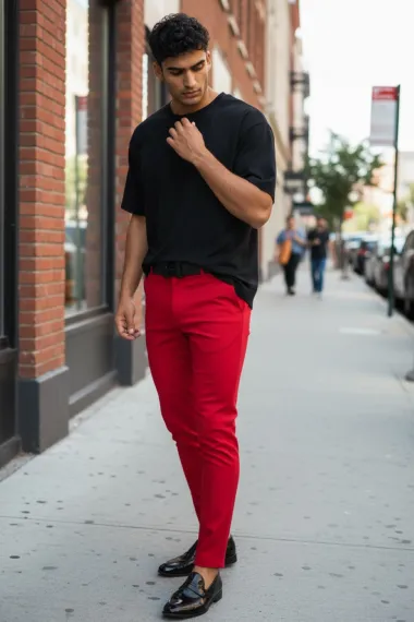 Pantaloni barbati eleganti rosii B1734 F6-1