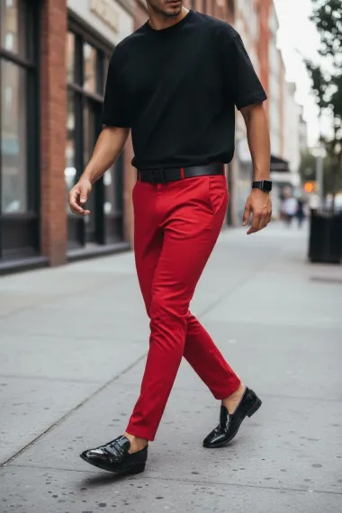 Pantaloni barbati eleganti rosii B1734 F6-1