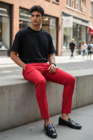 Pantaloni barbati eleganti rosii B1734 F6-1