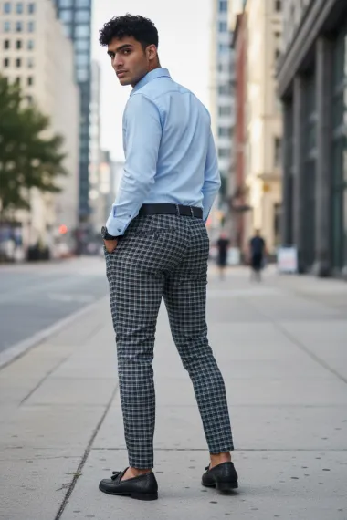 Pantaloni barbati casual regular fit in carouri B1739 D11-6