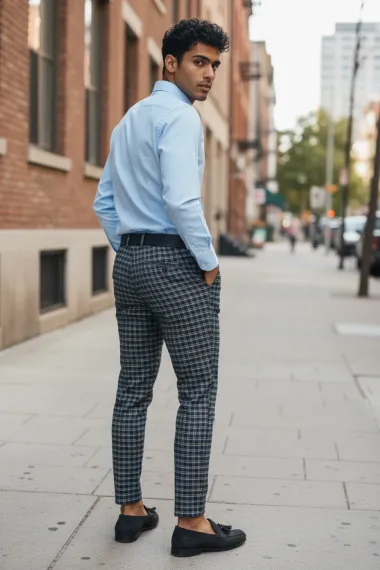 Pantaloni barbati casual regular fit in carouri B1739 D11-6