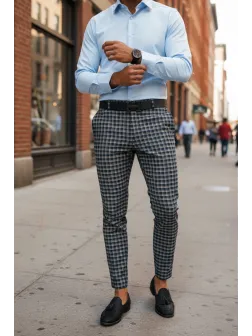 Pantaloni barbati eleganti regular fit carouri B1739 D11-6