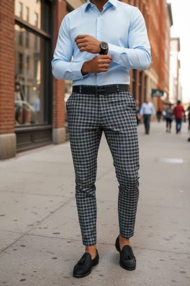 Pantaloni barbati casual regular fit in carouri B1739 D11-6