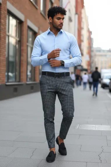 Pantaloni barbati casual regular fit in carouri B1739 D11-6