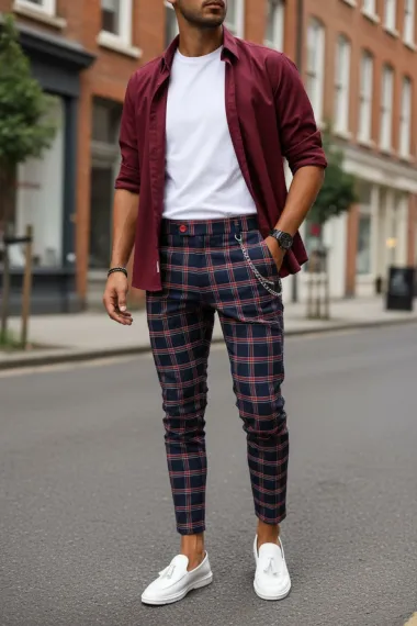 Pantaloni barbati eleganti regular fit in carouri B1744 54-3