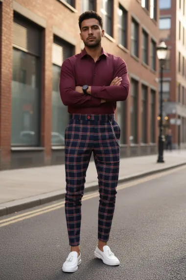 Pantaloni barbati eleganti regular fit in carouri B1744 54-3