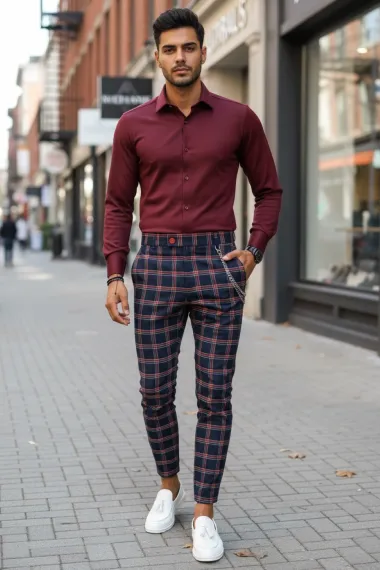 Pantaloni barbati eleganti regular fit in carouri B1744 54-3