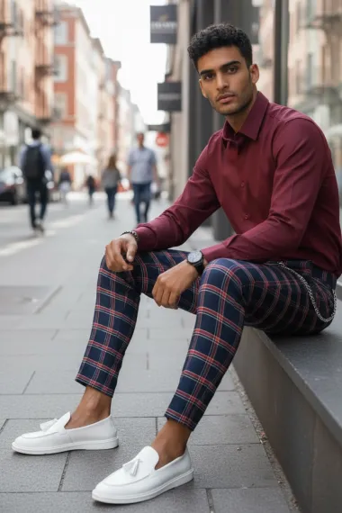 Pantaloni barbati eleganti regular fit in carouri B1744 54-3