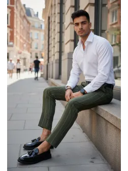 Pantaloni barbati casual regular fit kaki B1798 B6-5.1 U2