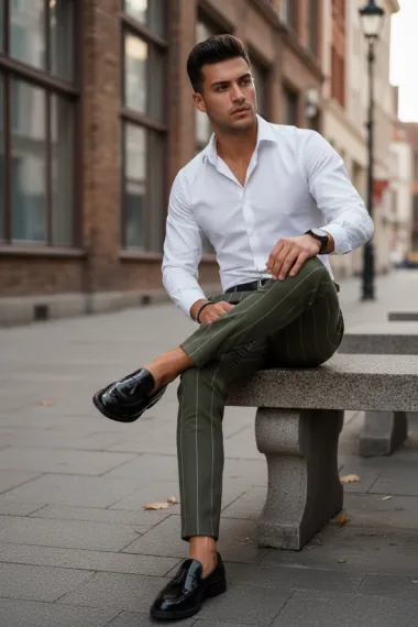 Pantaloni barbati casual regular fit kaki B1798 B6-5.1 U2