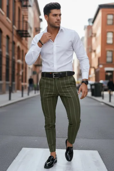 Pantaloni barbati casual regular fit kaki B1798 B6-5.1 U2