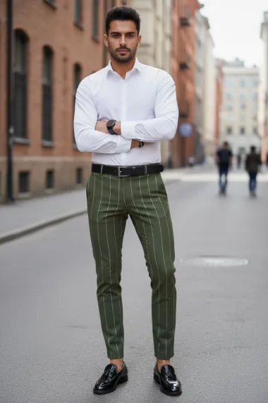 Pantaloni barbati casual regular fit kaki B1798 B6-5.1 U2