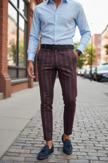 Pantaloni barbati eleganti grena B1801 39-1