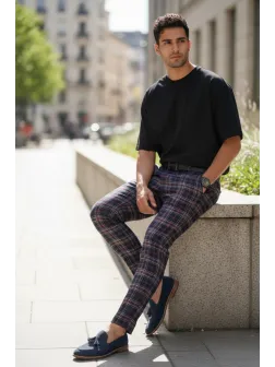 Pantaloni barbati casual regular fit in carouri B1822 7-4.1