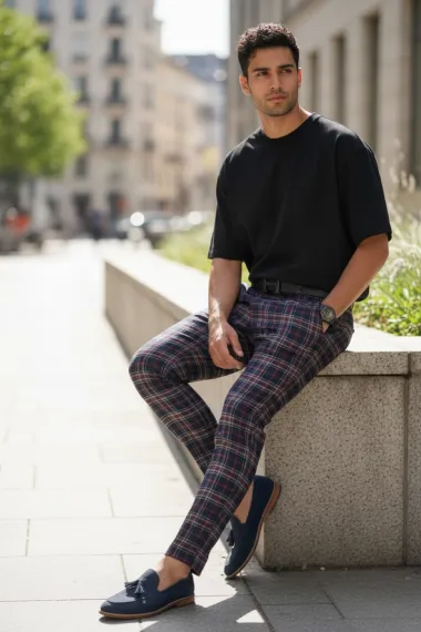 Pantaloni barbati casual regular fit in carouri B1822 7-4.1