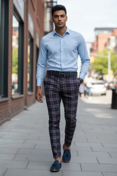 Pantaloni barbati casual regular fit in carouri B1822 7-4.1