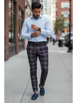 Pantaloni barbati eleganti regular fit carouri B1822 i7-4.1