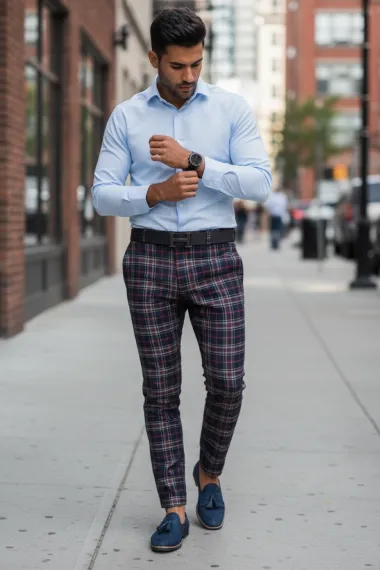 Pantaloni barbati casual regular fit in carouri B1822 7-4.1