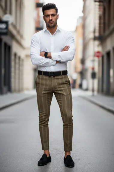 Pantaloni barbati casual regular fit in dungi B1858 12-5 E~