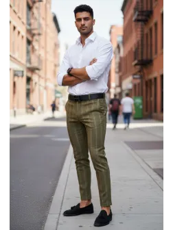 Pantaloni barbati casual regular fit in dungi B1858 12-5 E~