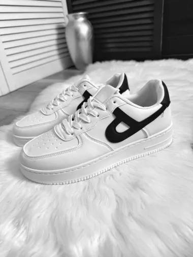 Adidasi barbati casual, albi cu negru A99