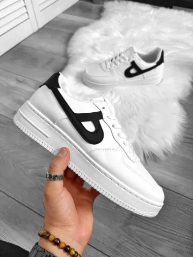 Adidasi barbati casual, albi cu negru A99