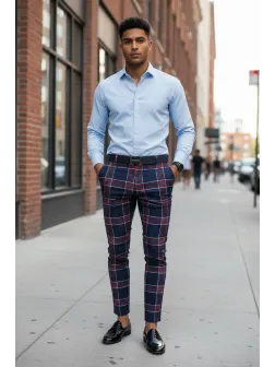 Pantaloni barbati eleganti bleumarin B1546 D11-3