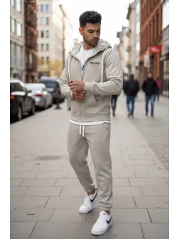 Trening barbati slim fit bej, Pantaloni + hanorac 166 Trening barbati slim fit bej, Pantaloni + hanorac 166